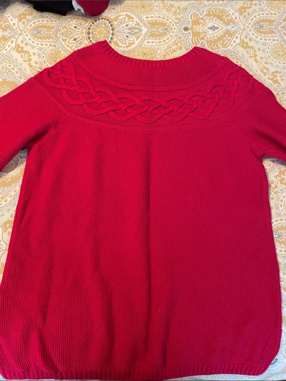 Talbots Cable Yoke Crewneck Sweater - Raspberry - Picture 3 of 4